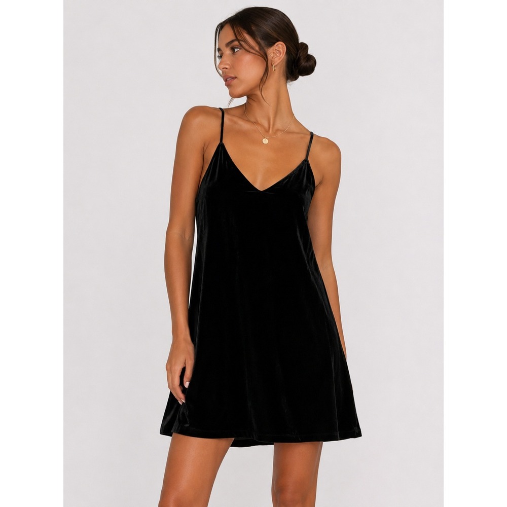 Madewell Black‎ Silk Blend Velvet Slip Mini Dress Sleeveless Racerback 6 S